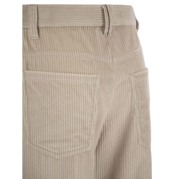 Brunello Cucinelli Women Fluid Corduroy Sartorial Track Trousers With Jewellery